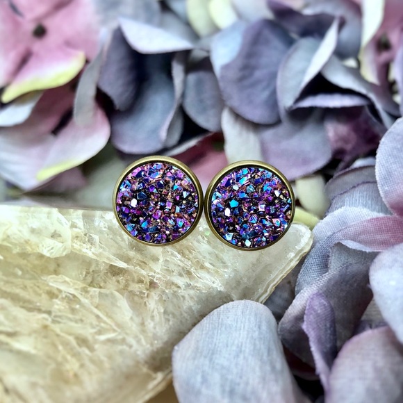 ✨3/$30✨Purple Druzy Stud Earrings - Picture 2 of 7